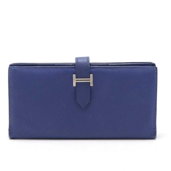 Hermes Bearn Souffle Bifold Wallet Blue Leather - Picture 1 of 8